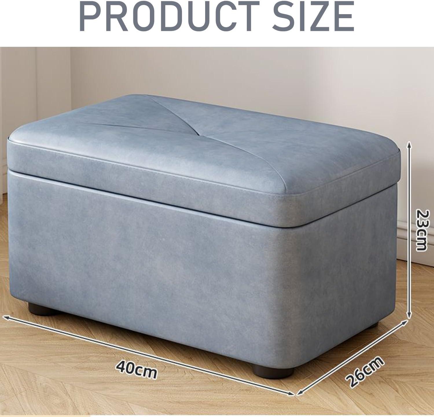 Uandhome Storage Ottoman Cube Storage Box,Multipurpose Foot Stool PU Faux Leather,Square Ottoman Shoe Bench with Padded Seat for Living Room Bedroom Dorm (Blue) - Light Gray image number 2