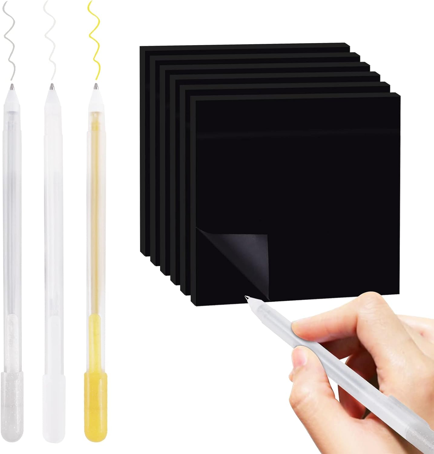 6 Pads Sticky Notes 3 X 3 Inches, Black Self-Stick Notes with White Gold and Silver Gel Pens, 50 Sheets/Pad Sticky Note Easy Post for Office School Home Supplies image number 5