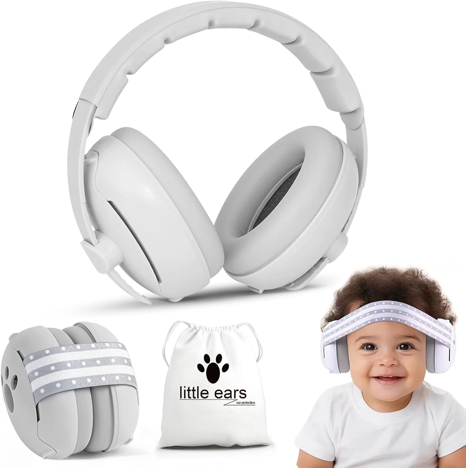 Baby Ear Protection, 2-In-1 Baby Ear Muffs Noise Protection, Earmuffs Adjustable, Baby Headphones with Stretch Band, Infant Hearing Protection,A Must-Have for Babies on the Go and Travelling image number 1