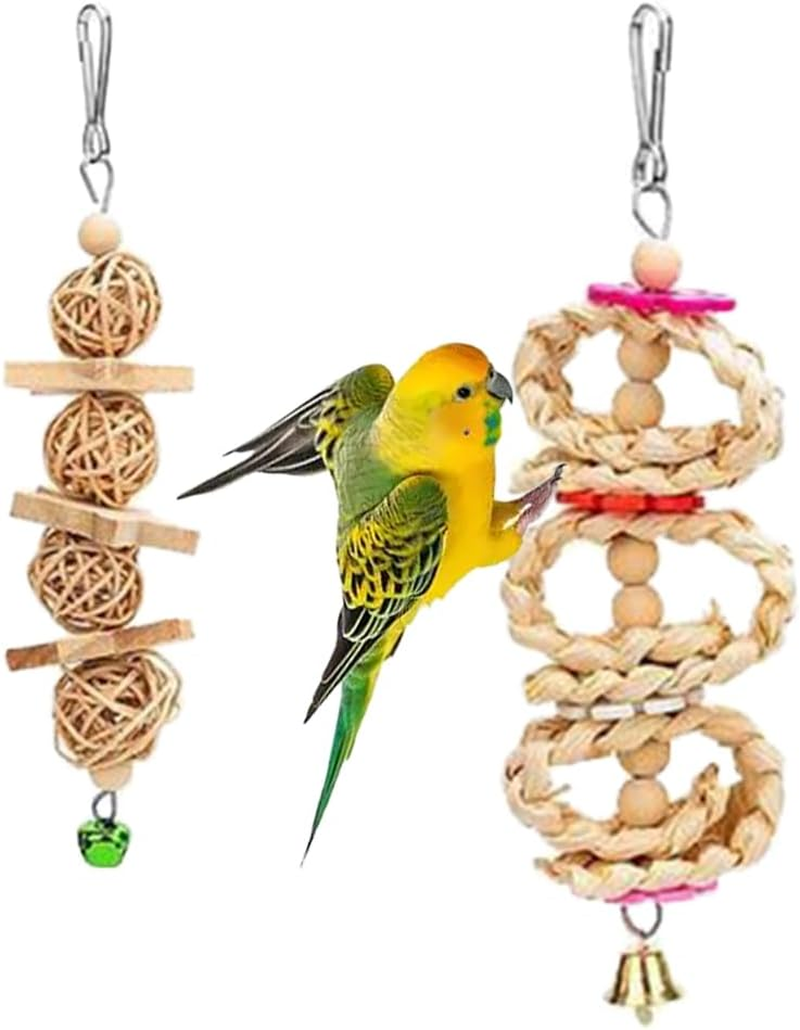 8 Pcs Bird Parrot Swing Toys, Chewing Standing Hanging Perch Hammock Climbing Ladder Bird Cage Toys for Parakeet,Budgerigar,Conure, Mynah, Cockatiel,Love Birds, Finches and Other Small to Medium Birds image number 2