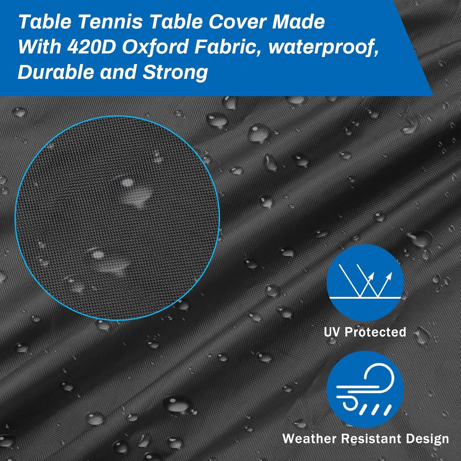 Coolrunner Ping Pong Table Cover - Waterproof Indoor & Outdoor, 420D Oxford Fabric for Folding & Flat Tables image number 3