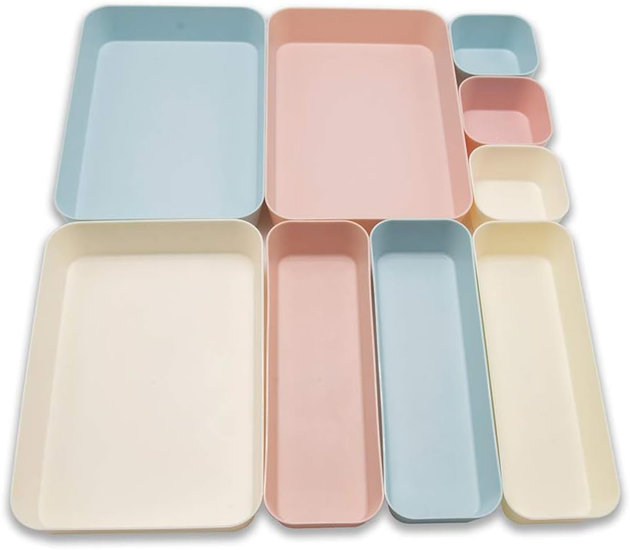 Backerysupply Set of 12 Pink Color Plastic Desk Drawer Organizers for Makeup Bathroom Office Kitchen Vanity Drawer Storage Box Container