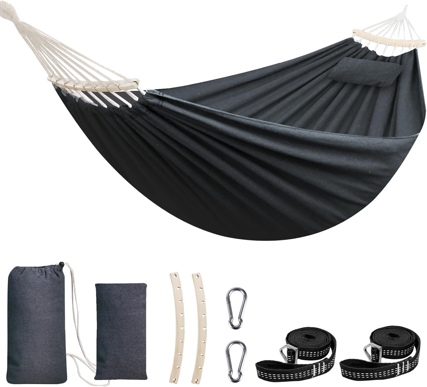 Chihee Cotton Hammock Large Soft Breathable Camping Hammock Holds up to 660Lbs Portable Tree Hammock with Detachable Spreader Bar Pillow 2 Strong Webbings 2 Carabiners Patio Garden Indoor Outdoor image number 4