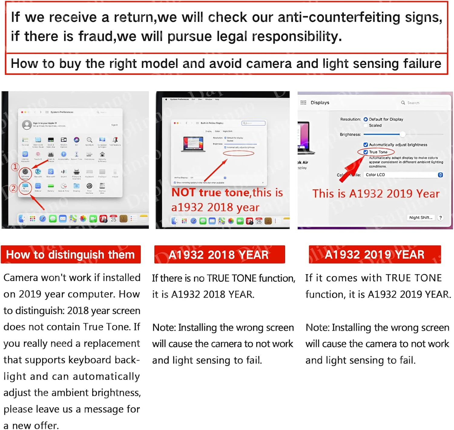 LCD Replacement 13" for Macbook Air Retina A1932 Late 2018 2019 EMC 3184 MRE82LL/A MREA2LL/A MREE2LL/A MVFH2LL/A MVFJ2LL/A 661-09734 Full LCD Screen Display Complete Top Assembly Kit (Rose Gold)