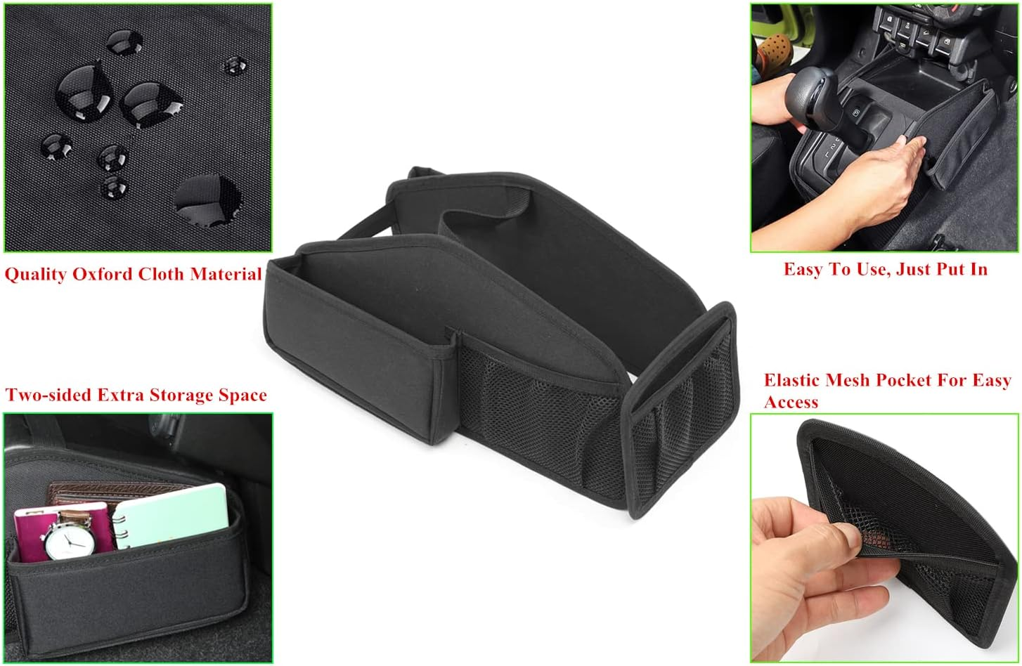 Car Gear Shift Storage Bag Organizer Tray for Suzuki Jimny 2019 2020 2021 2022 2023 JB64 JB74 Car Interior Accessories Black Oxford Cloth image number 2