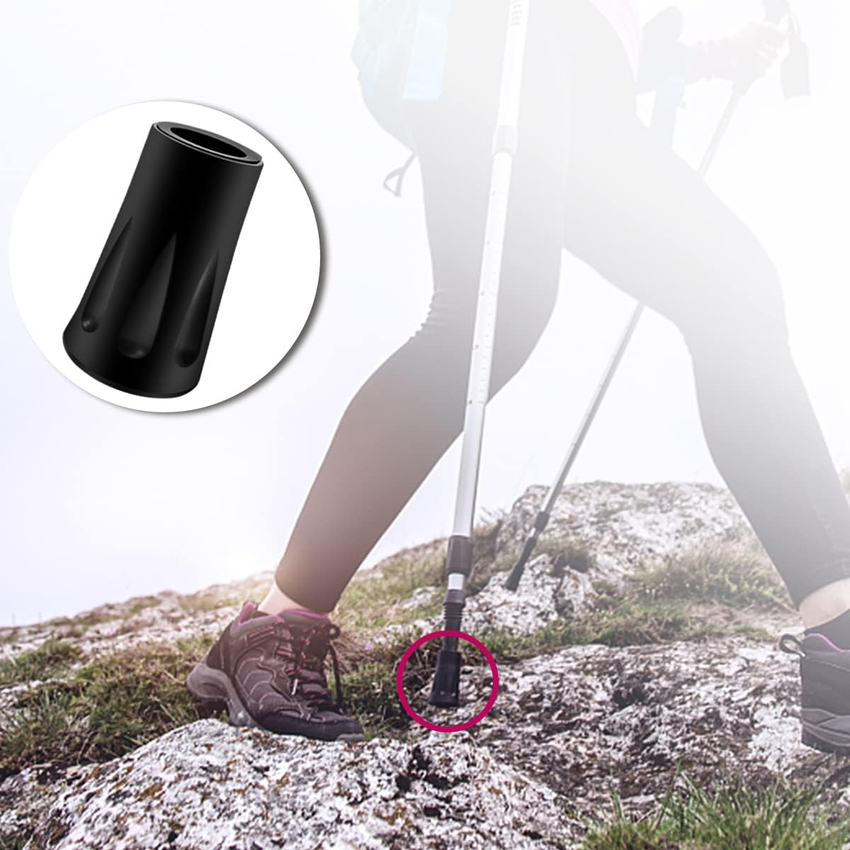 8Pcs Trekking Pole Tips Replacement Protectors, Rubber Feet for Hiking Pole Tips Rubber Tips for Walking Sticks Tips Accessories, Fits Most Standard Walking Sticks Shock Absorbing(11Mm Hole Diameter) image number 1