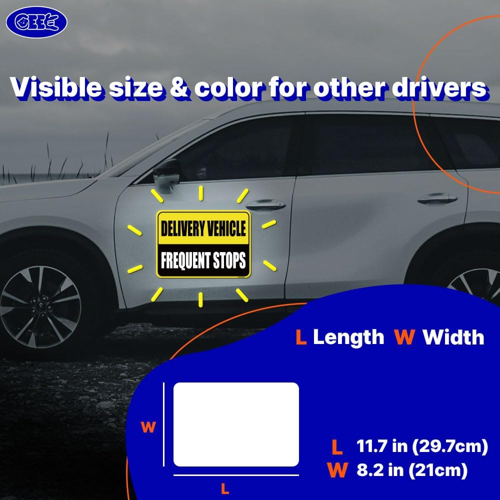 GEEKBEAR Delivery Vehicle Frequent Stops Sign (Yellow/Black, 2 Pack) - Reflective, Strong Magnetic Hold, Durable, Eye-Catching Design, Gift-Ready image number 4