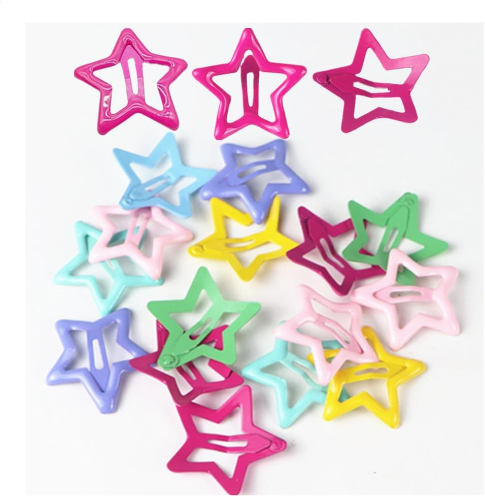 CAASFOOY 20 Pieces Cute Hair Clips for Girls, Colorful Hair Clips for Girls, Colorful Star Hair Clips for Children'S Day Party