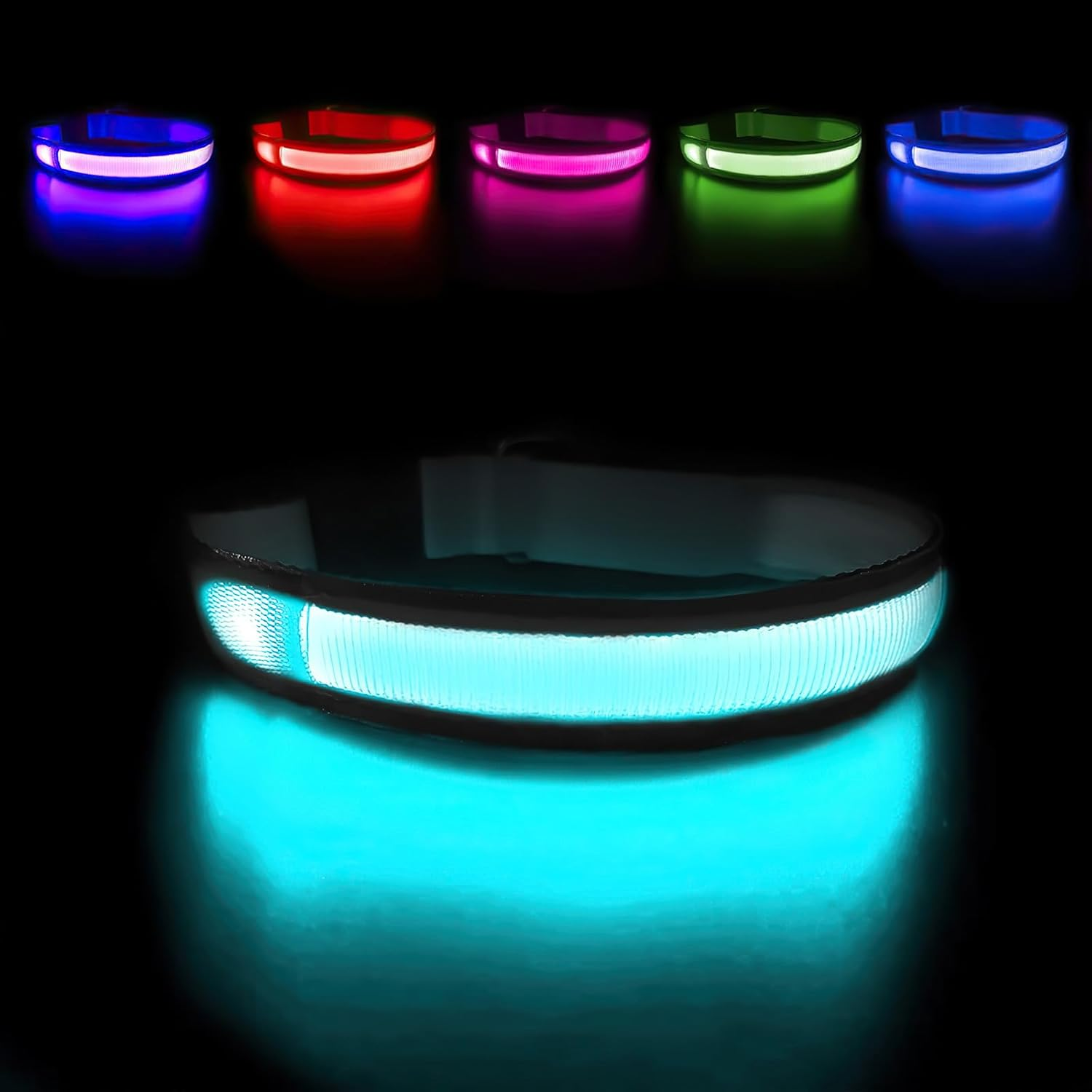 MASBRILL Light up Dog Collar-Rechargeable LED Dog Collar Night Walking Glow Collar Flashing Lighted Dog Collar for Small Medium Large Dogs