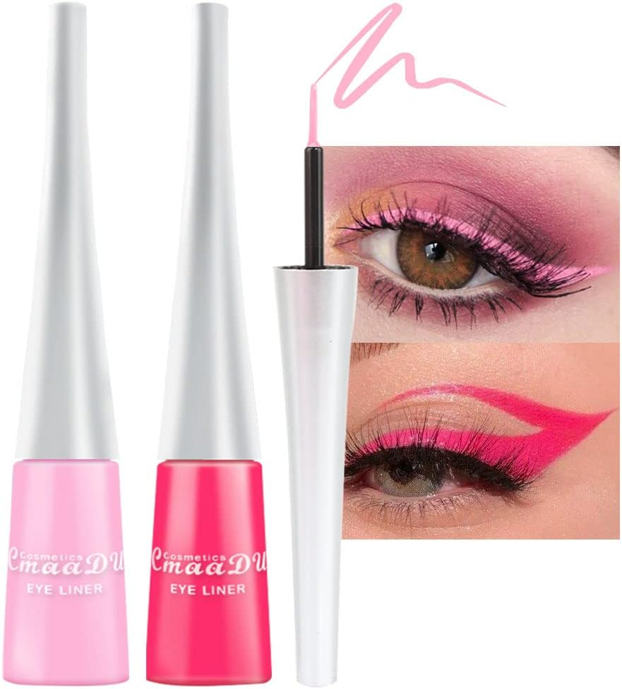 Evpct 2Pcs Hot Pink Rose Red Liquid Eyeliner Set Waterproof Neon Bright Light Pink Eye Liner Liquid Pen Pencil for Women Eyes Delineadores De Colores Para Ojos Delineador De Ojos Contra El Agua 02&11 image number 6