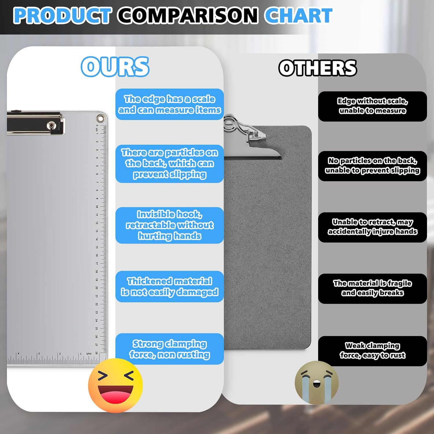 Sekonow Clipboards - 4 Pack Metal Clipboard with Scale, Hangable Aluminum Clipboard, Non-Slip Clip Boards 8.5X11 for A4 Letter Size Document, Clipboards Bulk