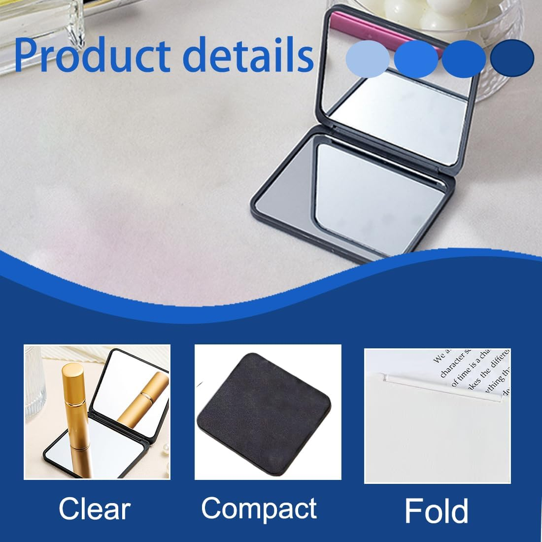 GGUFAY 2 Pack Foldable Makeup Mirror, Portable Travel Mirror, Small Compact Mirror, Small Travel Mirror for Handbag Office Women image number 2