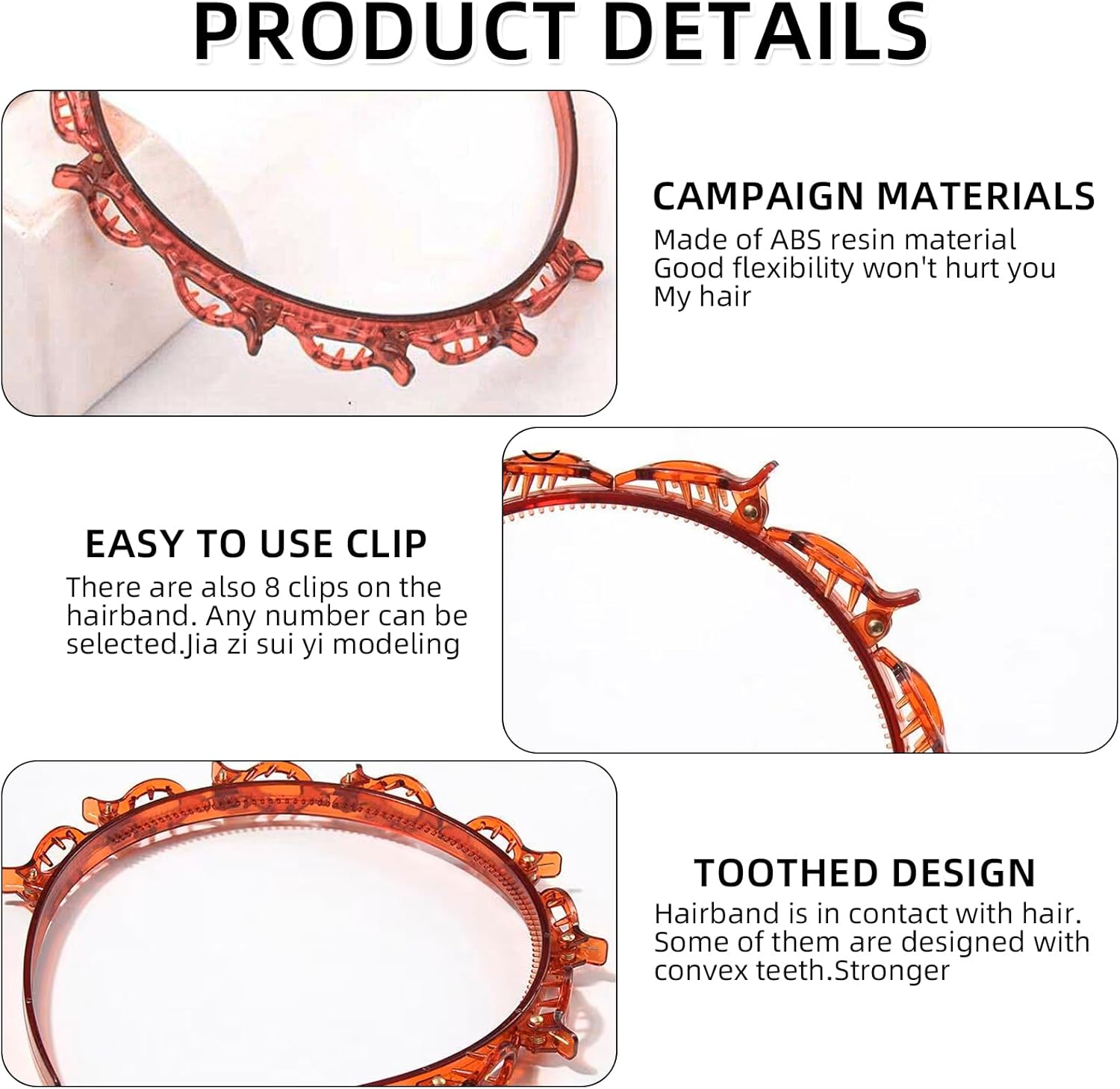 Pack of 2 Hair Bands with Clips, Double Bangs Hairstyle Hairpin, Hair Bands with Clips, Women'S Headband for All Hair Types and Hairstyles (Black and Brown, 1) image number 3