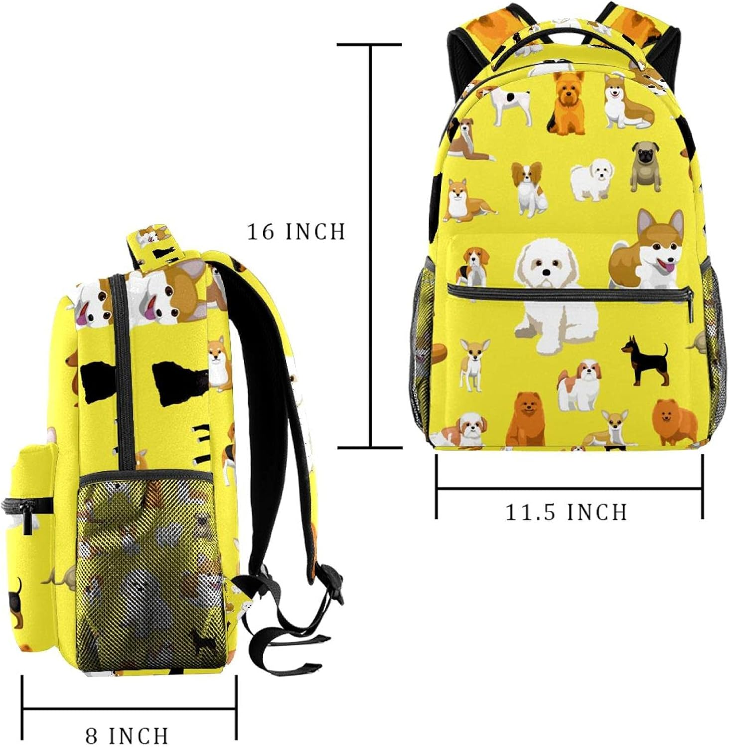 Various Small Dog Breeds Poses Backpack Students Shoulder Bags Travel Bag College School Tote Backpacks image number 1