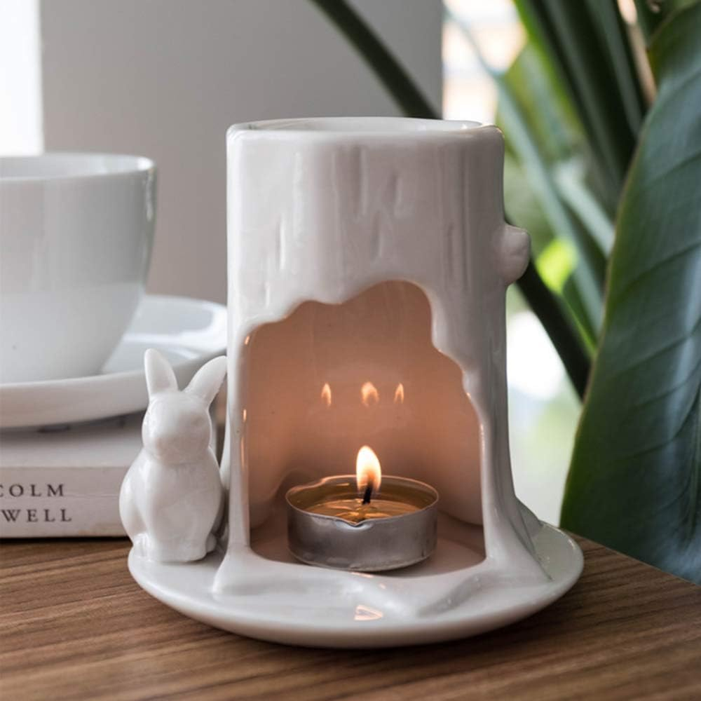 Scented Candle Fragrance Melter Tea Light Holder,Wrought Iron Home Aromatherapy Candle Stand Oil Burner Ceramic Candle Holders Aroma Living Room Porcelain Ceramic Wax Melt Burner image number 5