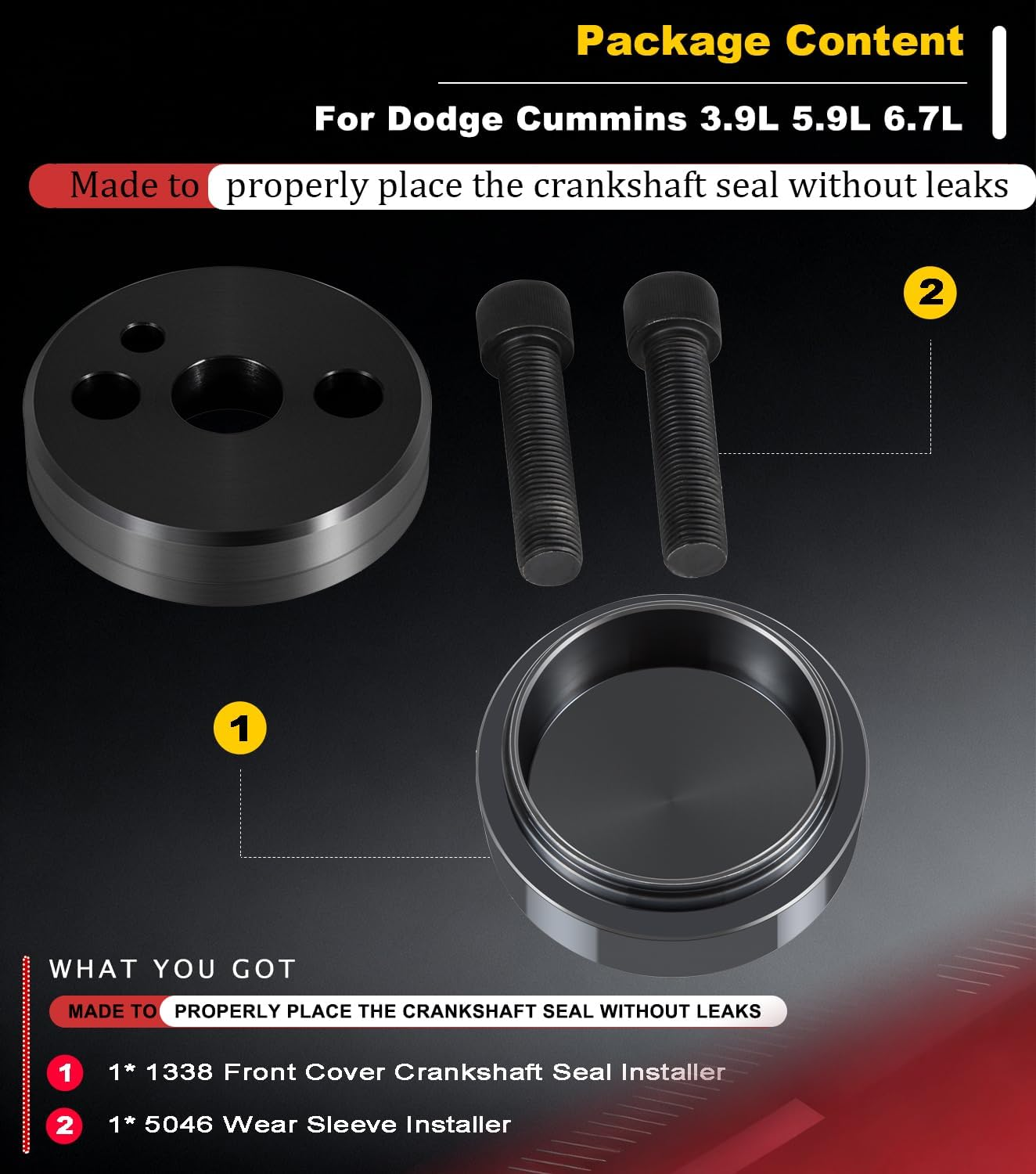1338 Front Cover Crankshaft Seal Installer &5046 Wear Sleeve Installer Tool Kit for Dodge Cummins 3.9L 5.9L 6.7L Replace OE 1338/3824498, 5046/3824500