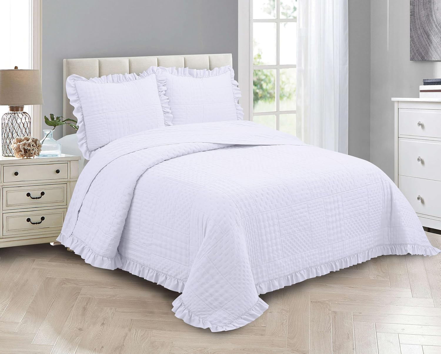 MK Collection Embossed Modern Ultasonic Quilted Oversized Coverlet Bedspread Set Solid Color New #Ruby (Pink, Full/Queen) image number 2