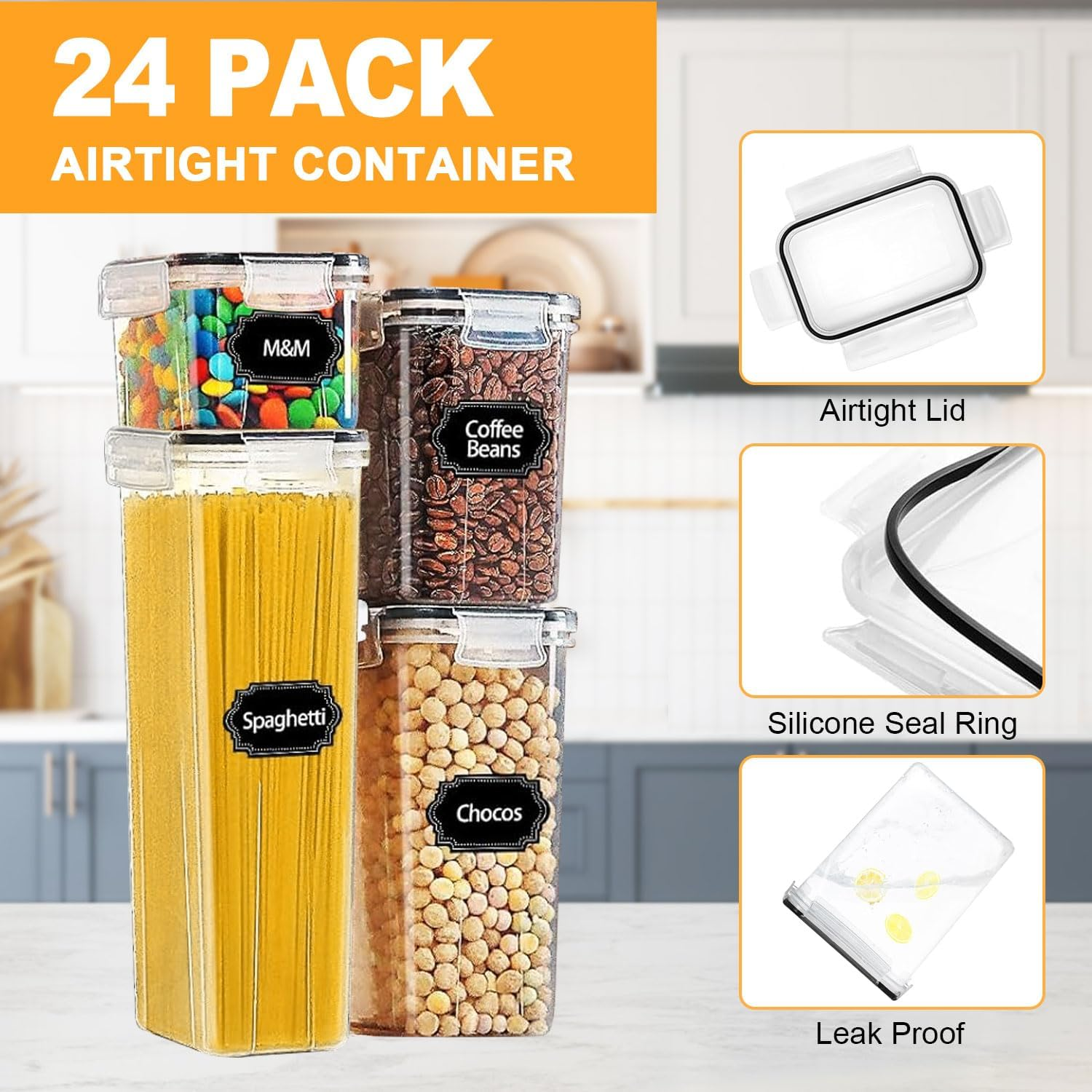 24 Pcs Airtight Food Storage Containers with Lids Clear Food Storage Containers Kitchen Pantry Organizers Storage Containers Bpa-Free Plastic Food Storage Box Food Canisters with Lids Airtight image number 1