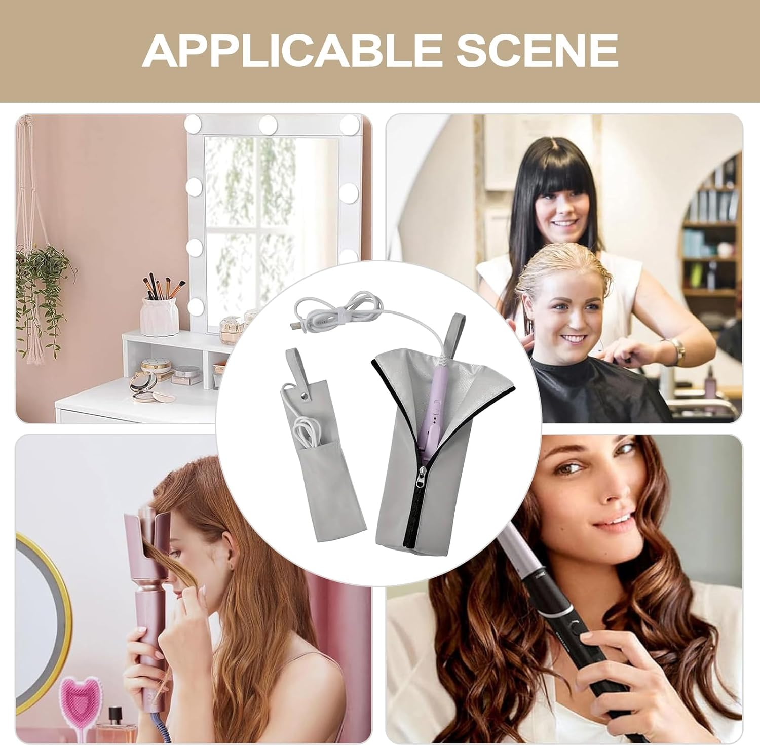 Curling Iron Travel Case,Heat Resistant Storage Pouch | Travel Portable Waterproof Curling Iron Storage Pouch for Home Vanity Table Salon RV Makeup Station Bathroom Styling image number 1