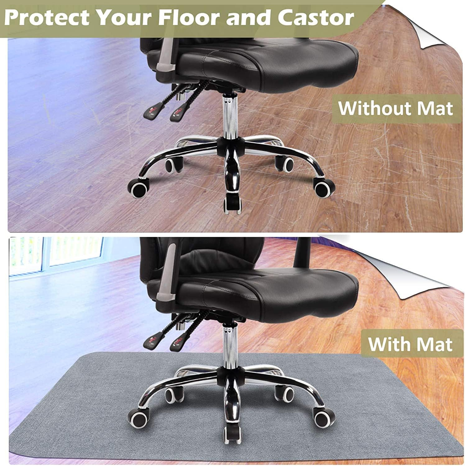 Office Chair Mat for Hardwood Floor, 55"X35" Floor Protector Mats, Non-Slip Desk Chair Mat for Rolling Chair,90*140Cm, Folded Package (Gray) - Gray image number 5