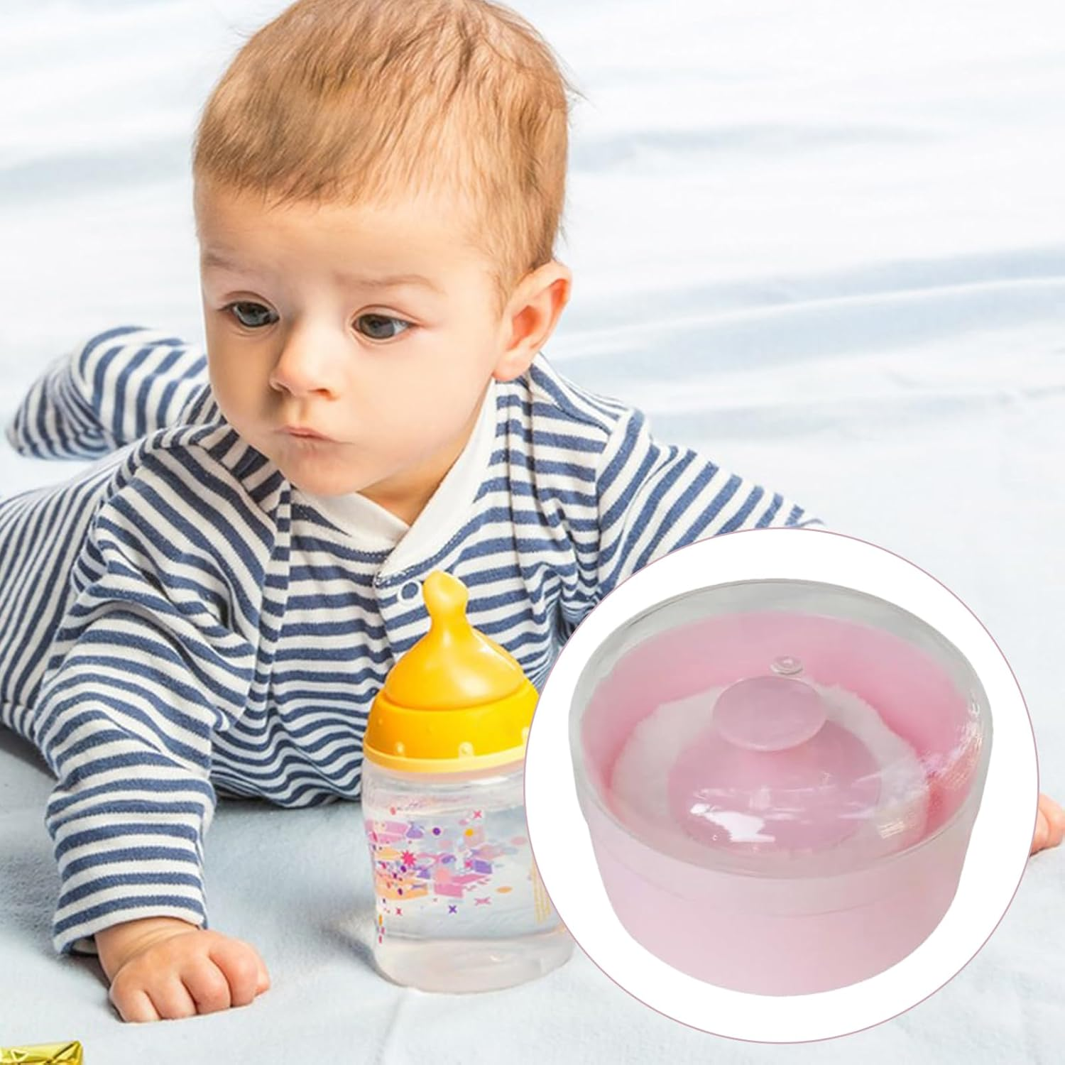 Baby Powder Puff and Container Travel - Baby Loose Powder Puff - Sponge Storage Case for New Parents Babysitters Pediatric Nurses Nursery Bath Time Travel Caregivers Home image number 1