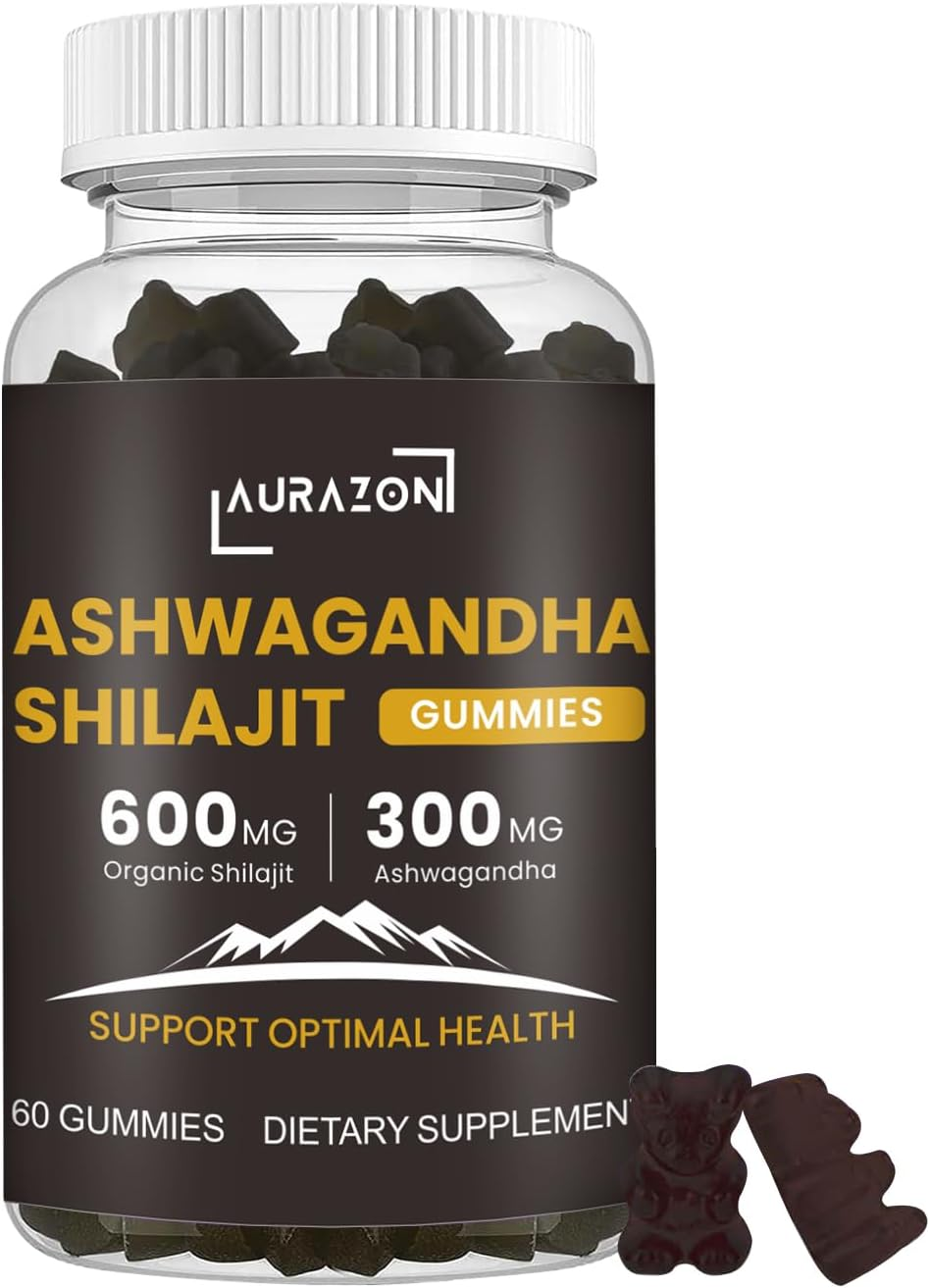 Aurazon Pure Himalayan Shilajit Ashwagandha High Strength Gummies Relax,Restore & Mixed Vegan, Plant Based, Non-Gmo, Gluten-Free & Gelatin,One Month Supply for Both Men and Women image number 2