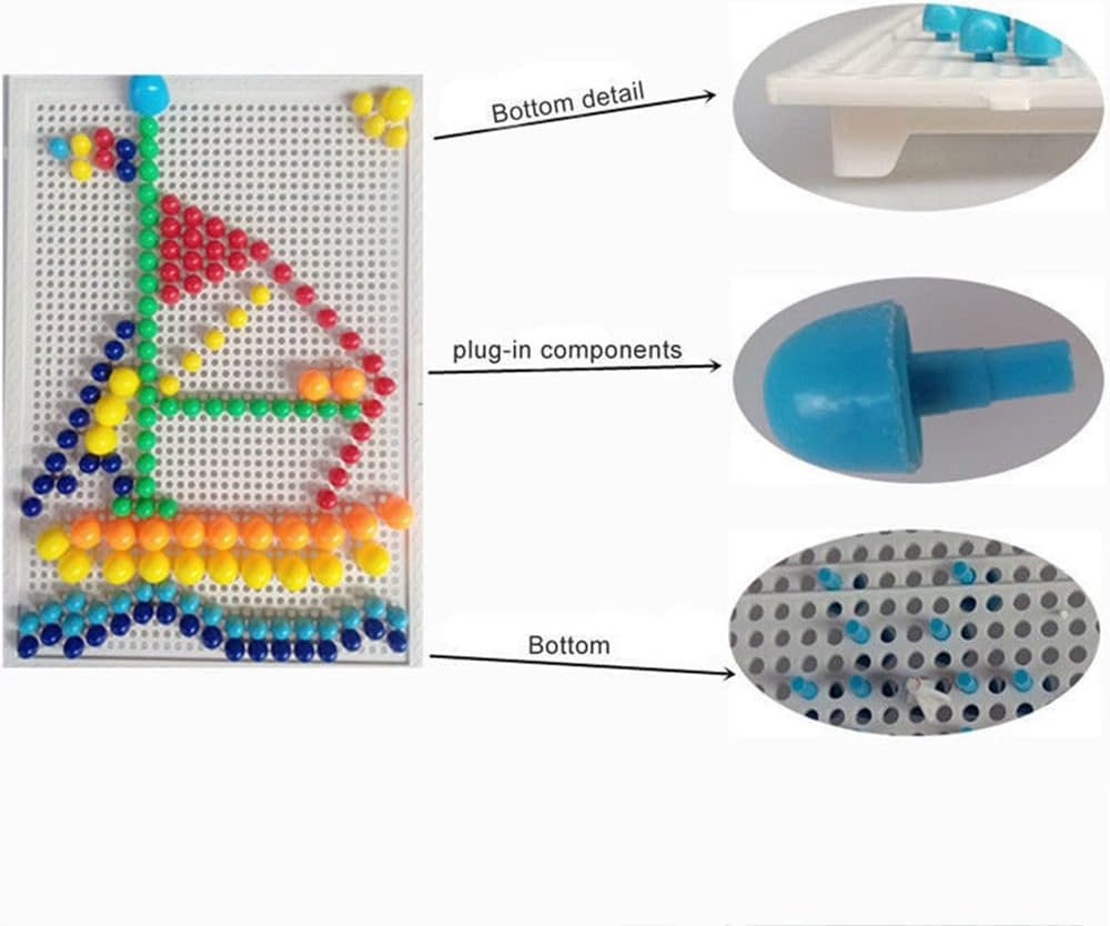 296Pcs Mushroom Nails Pegboard, Educational Colourful Mushroom Nails Jigsaw Puzzle Building Bricks, Creative DIY Mosaic Toys, Birthday Girls Boys image number 5