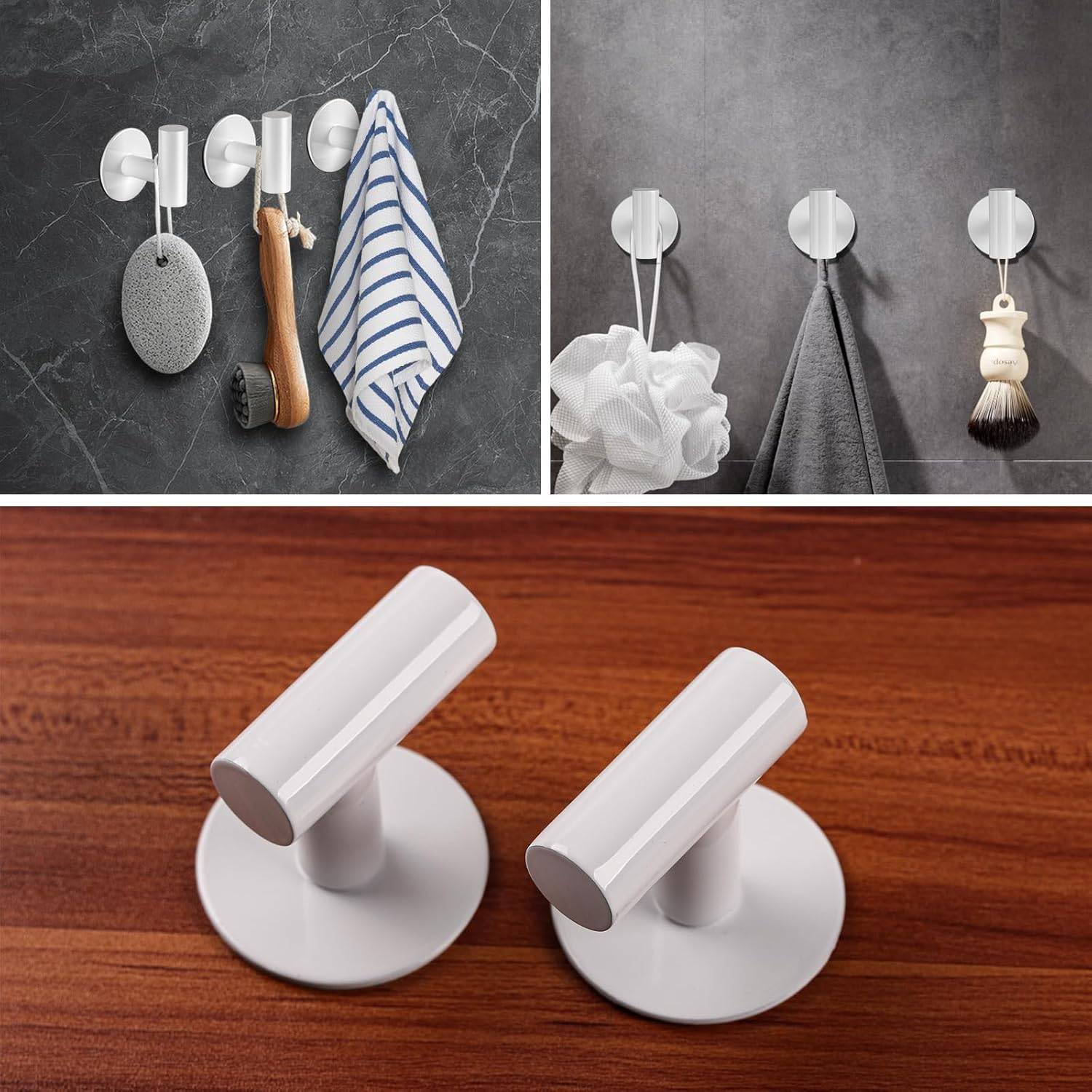 YUET Bath Towel Robe Hooks Self Adhesive No Drilling, Stick on Metal Coat Hooks, SUS 304 Stainless Steel Clothes Holder, Shower Wall Hook for Bathroom Hotel Kitchen Office Closet, 2 Pack (White) image number 2