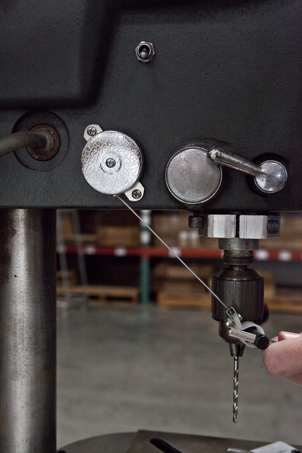 KEY-BAK Industrial Retractable Reel with 48" Stainless Steel Cable, Steel Bracket Back, Chrome Front, 8 Oz. Retraction, Plastic Hose Clamp