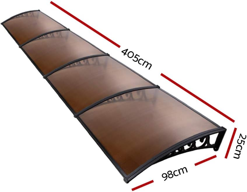 Instahut Window Awning Brown PC Panel with Black Bracket Outdoor Door Canopy Sun Shade Shelter, Patio Terrace Garden Baconly Porch Shield Rain Snow Eaves Cover Protector, 1Mx4M DIY image number 4