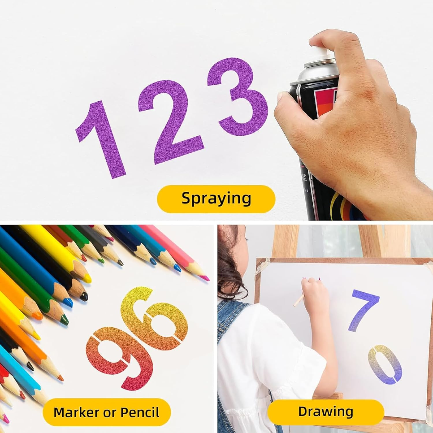 Hunken 9 IN/22.9 CM Large Number Stencils Set (0-9), 10 Pcs Reusable Plastic Templates for Painting, Curb Address Numbers, Mailbox, Road Signs, Doors, Cars, Trucks, Windows, Games & More image number 1