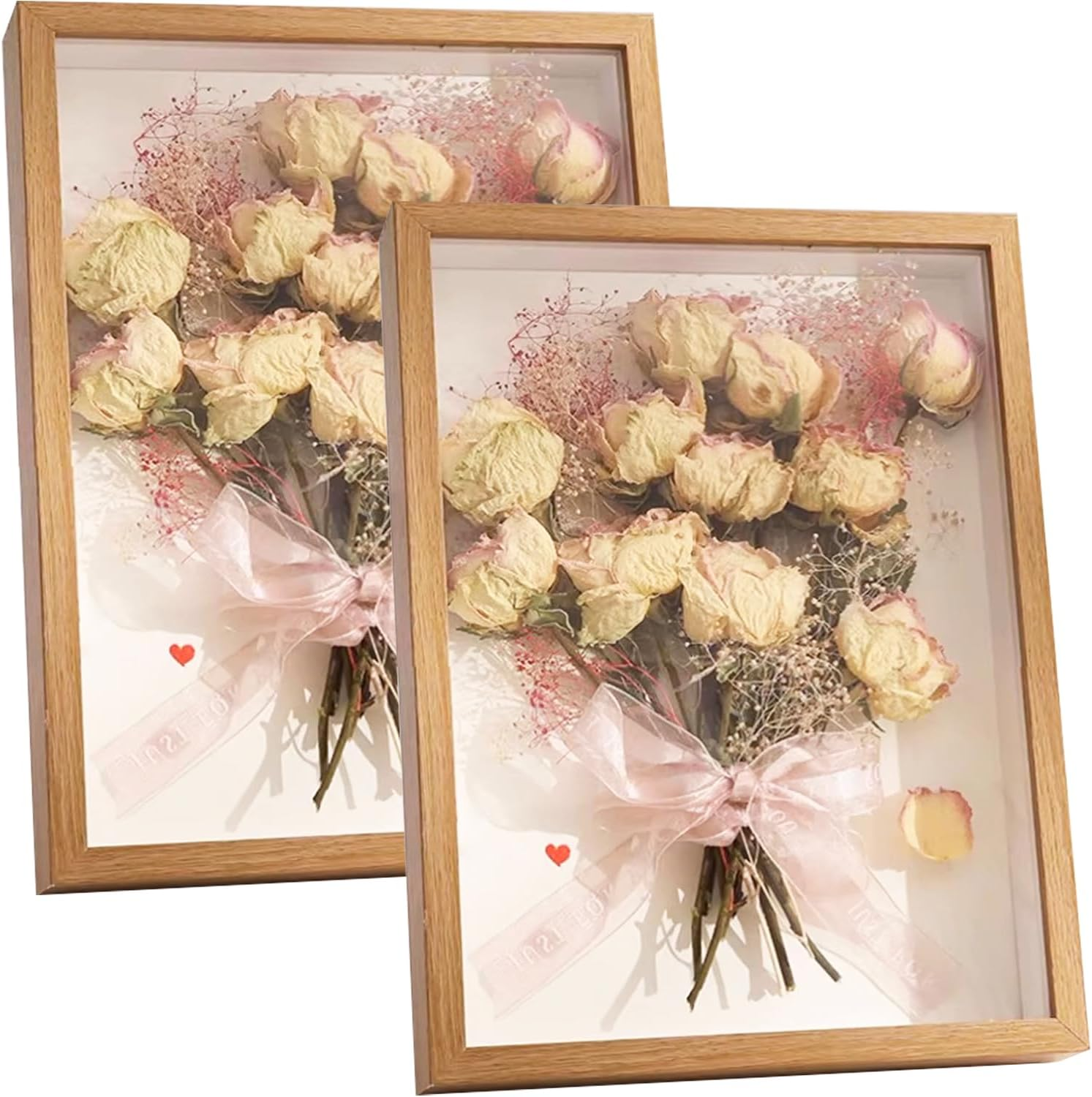 2Pcs Shadow Box Frame Display Case 8X10'', Dried Flower Photo Frame, 3D Picture Frame Display Case Deeper 3Cm with Transparent Acrylic Panel for Photos, DIY Crafts, Wedding Souvenir (Wood Color 8X10) image number 3