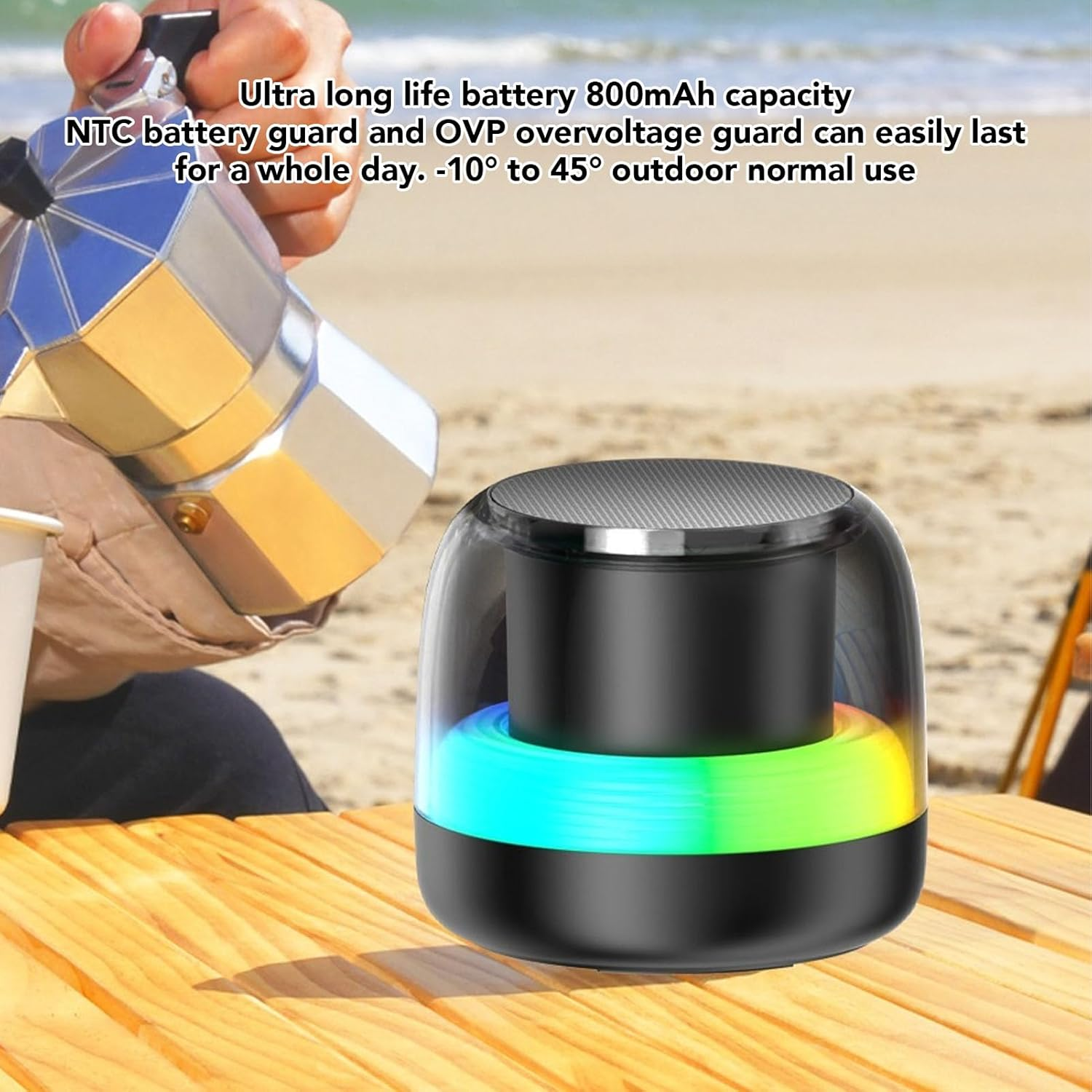 Generic Bluetooth Speakers, Portable Wireless Speaker with RGB Colorful Lights, BT5.3, Portable Speaker with Hifi Sound, Support USB Flash Drive for Home Outdoor Party (Black) - White image number 4