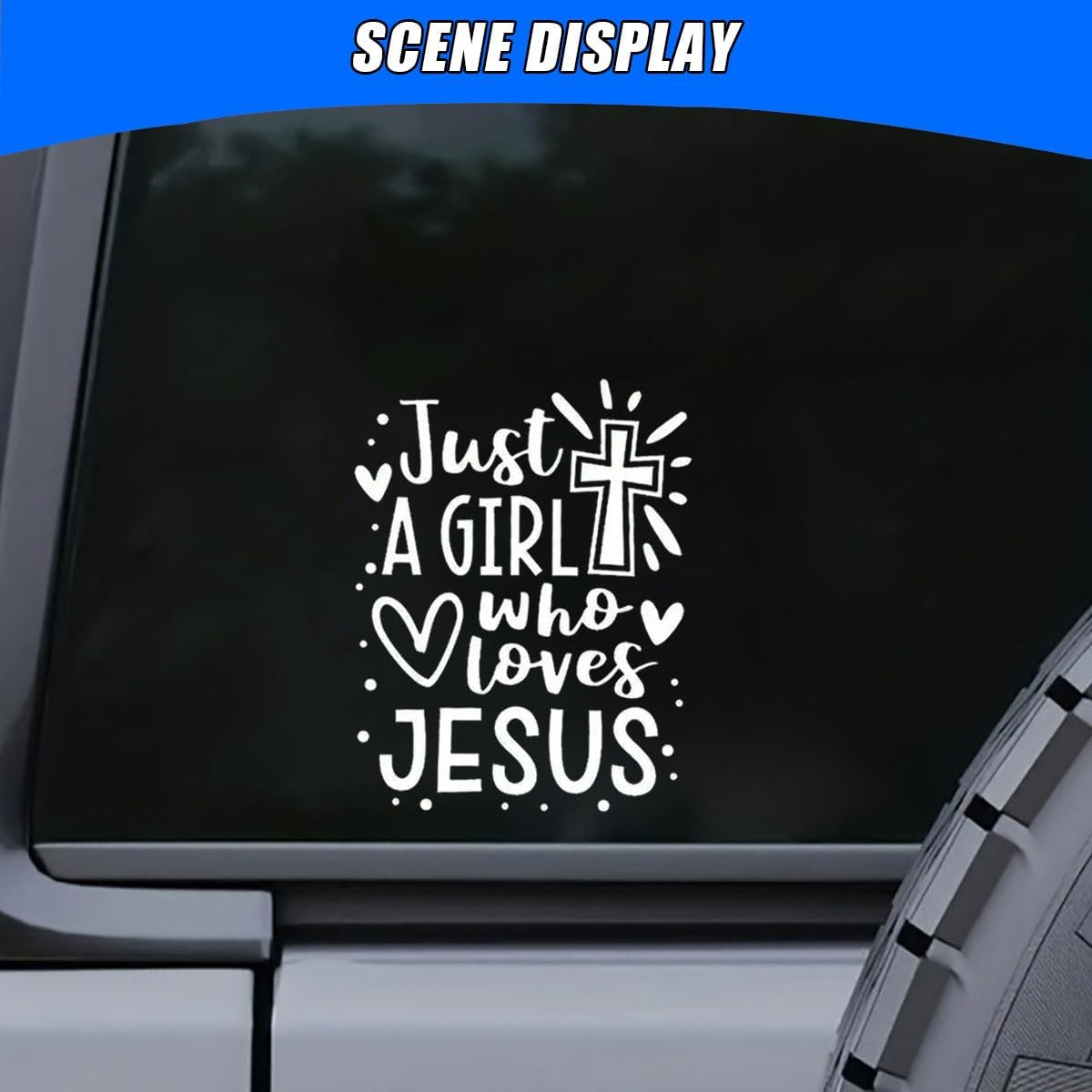 Just a Girl Who Loves Jesus Decal Car Sticker, 6.1"&times;4.6" Jesus Cross Vinyl Sticker Car Bumper Decal, Waterproof Auto Exterior Decoration Decals for Cars, Truck, Wall, Window, Laptop (White) image number 3