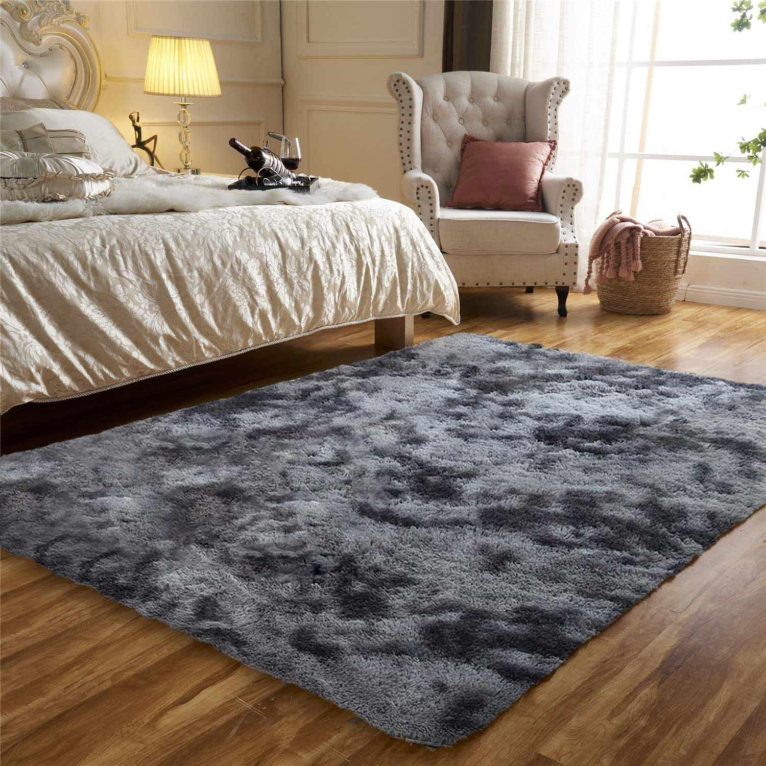 JURLEA Area Rug Fluffy Rugs Super Soft Shag Rug Modern Shaggy Plush Fur Rugs Indoor Anti-Skid Shaggy Area Rug for Living Room Dining Room Bedroom Home Decor Carpet Floor Rug (Black Grey, 160 X 230 Cm)