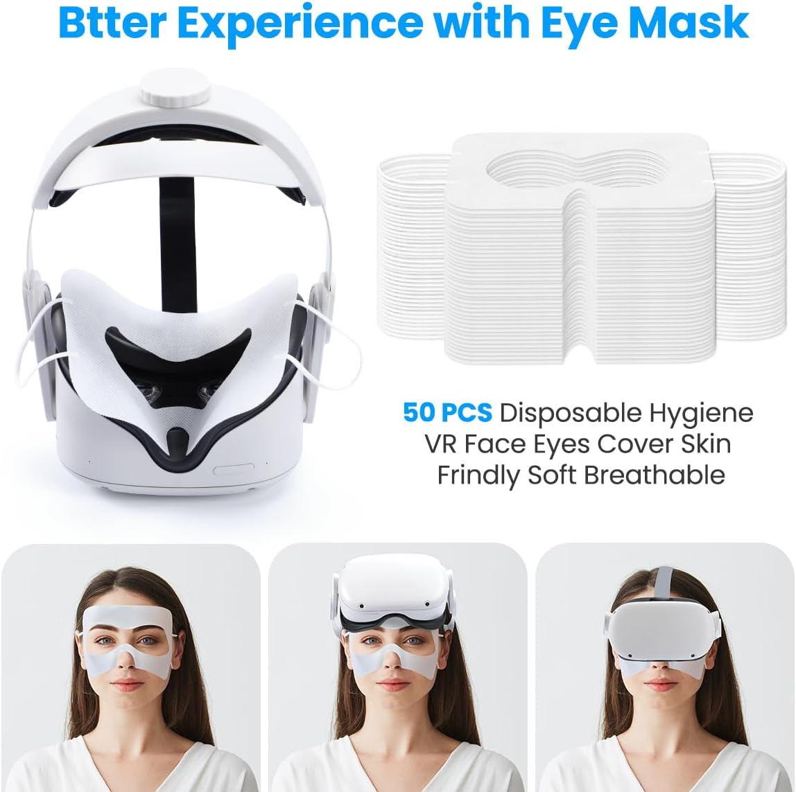 LMING White Disposable VR Face Cover, Compatible with Apple Vision Pro VR Face Cover, Disposable Hygiene VR Face Eyes Mask, VR Mask Pads Covers Compatible with Quest 3, Quest 2 (50Pcs) image number 1