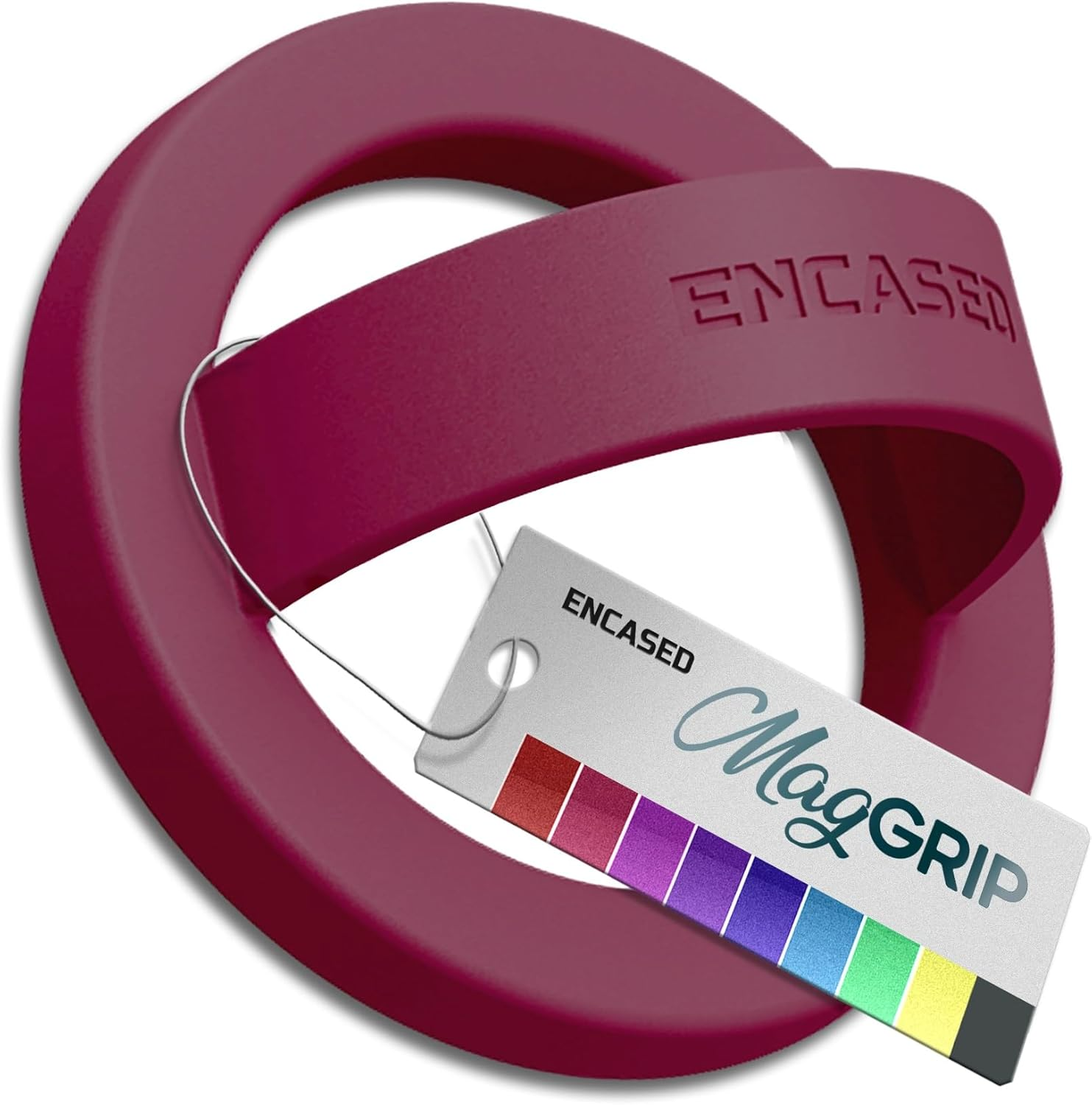 Encased Magnetic Phone Grip Holder (Compatible with Magsafe) Thin Silicone Finger Loop Ring for Iphone (Burgundy)