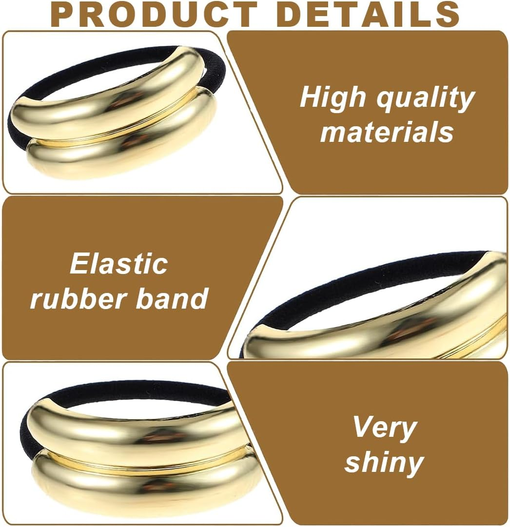 VIVIIHOO Pack of 4 Elastic Hair Bands Hair Accessories Women &ndash; Golden Metal Hair Bobbles for Women and Girls &ndash; Black Hair Scrunchie Gold &ndash; Thick Thin Curly &ndash; Gift Idea image number 6