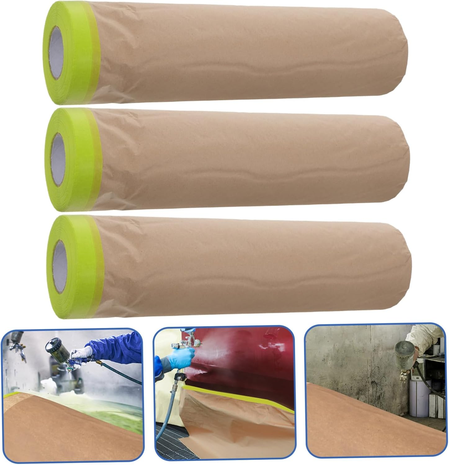 3Rolls Masking Paper Automotive Painting Masking Film Home Painting Supplies Film image number 1