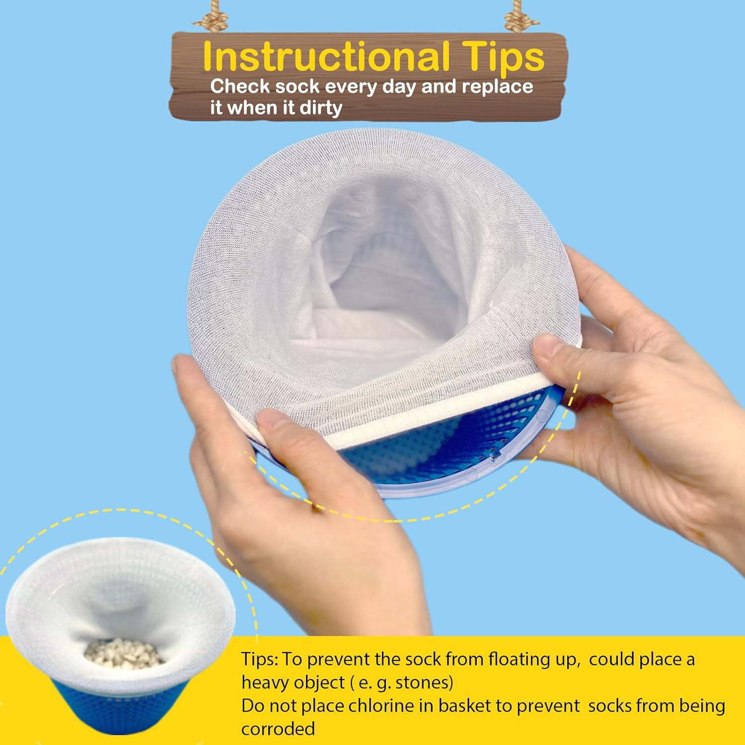 50 Pack Pool Filter Socks for Pool Skimmer, Pool Skimmer Socks for Inground Pool or above Ground Pool Filter, Ultra Fine Mesh Screen Liner Skimmer Basket Sock Scum Sock Saver, Debris Leaves Catcher image number 6