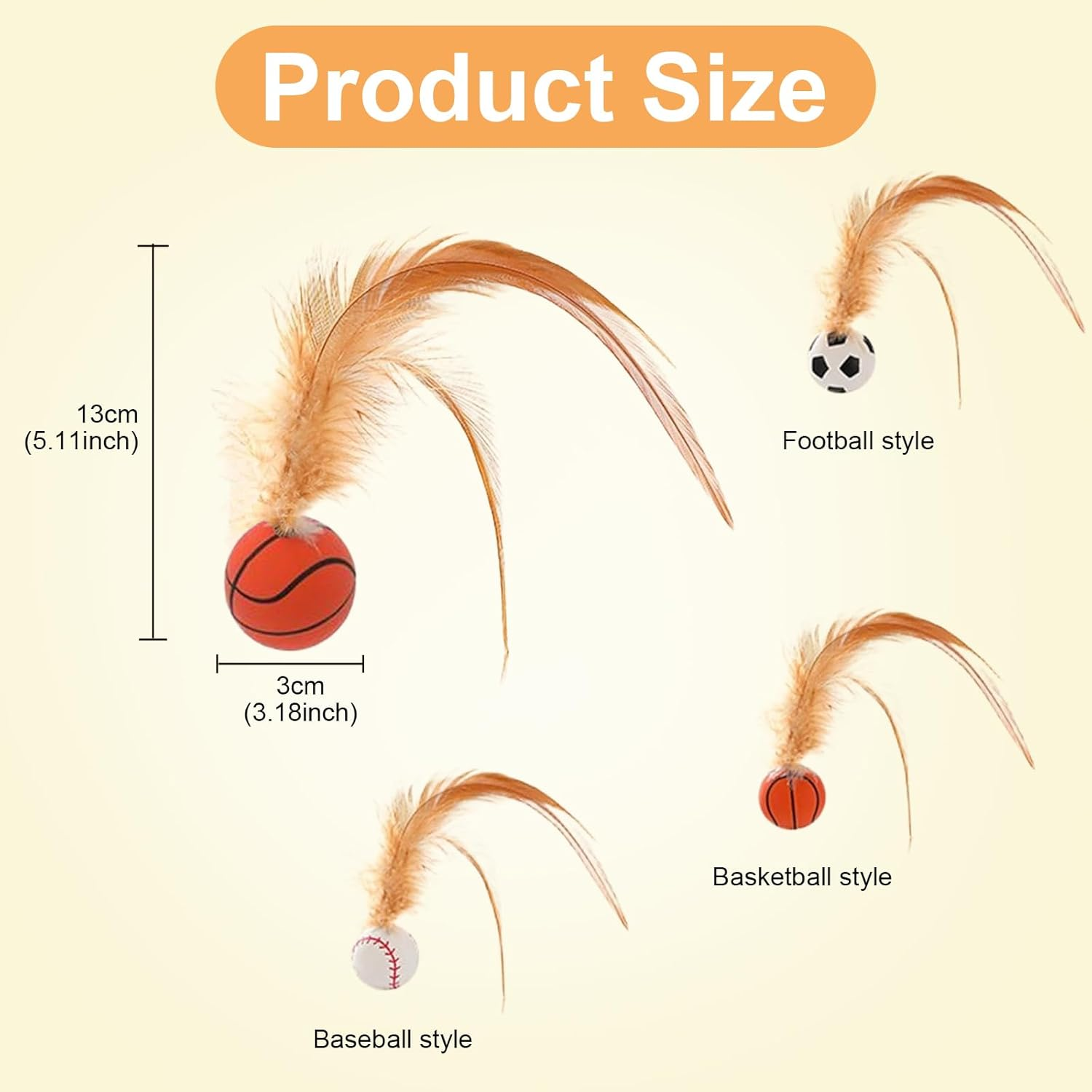 Interactive Cat Feather Ball Toys for Indoor Cats - Bouncy, Catnip-Infused Balls with Mini Soccer/Basketball Toys, Chew & Teeth-Cleaning Toys for Kitten Exercise Play（3Pc）