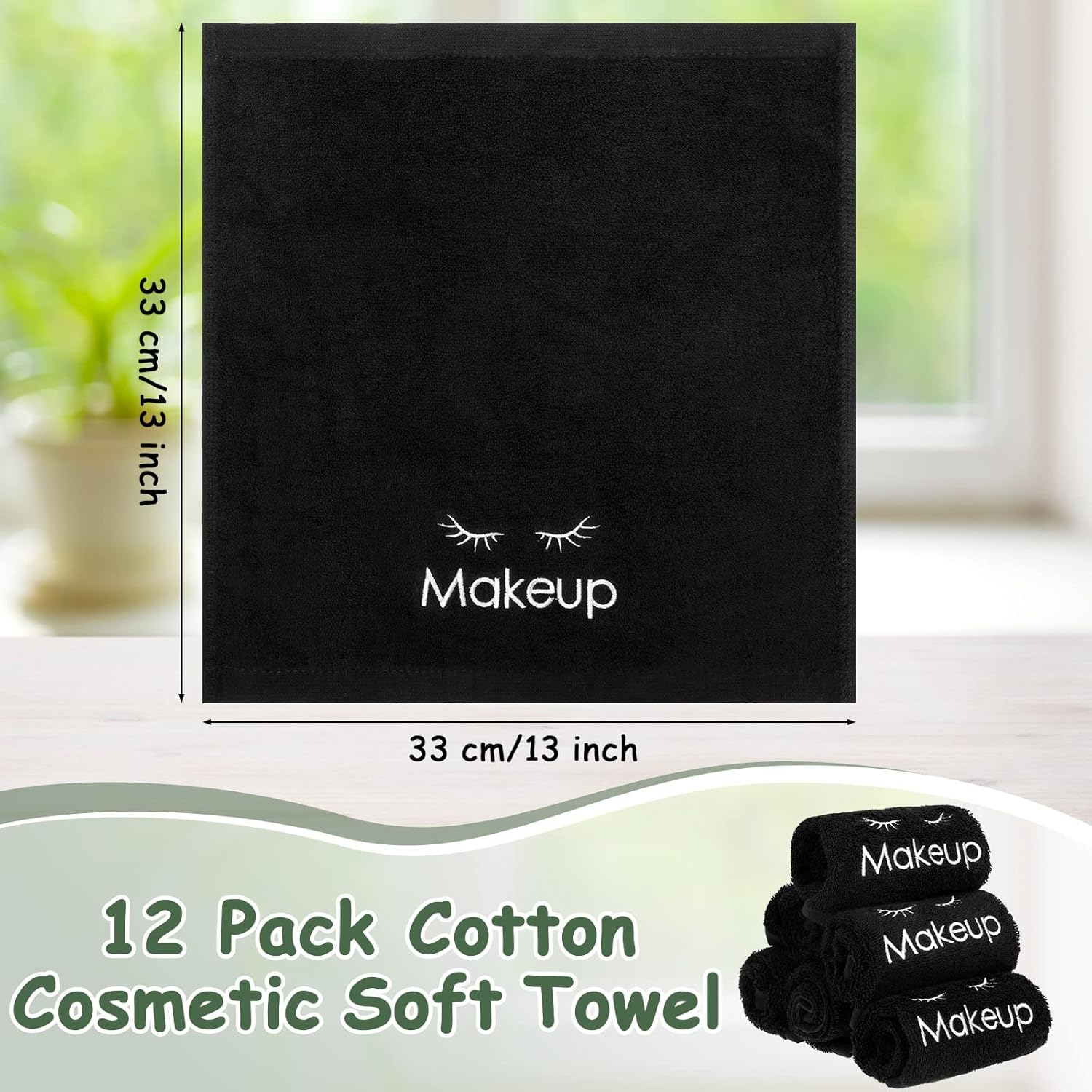 Shimeyao 13X13 Inch Makeup Washcloths Reusable Makeup Remover Cloths Facial Cleansing Towels Cotton Cosmetic Towel Water Absorbent Cloth Face Towels for Women Skin Care, Black(12 Pcs,Classic Style) image number 5