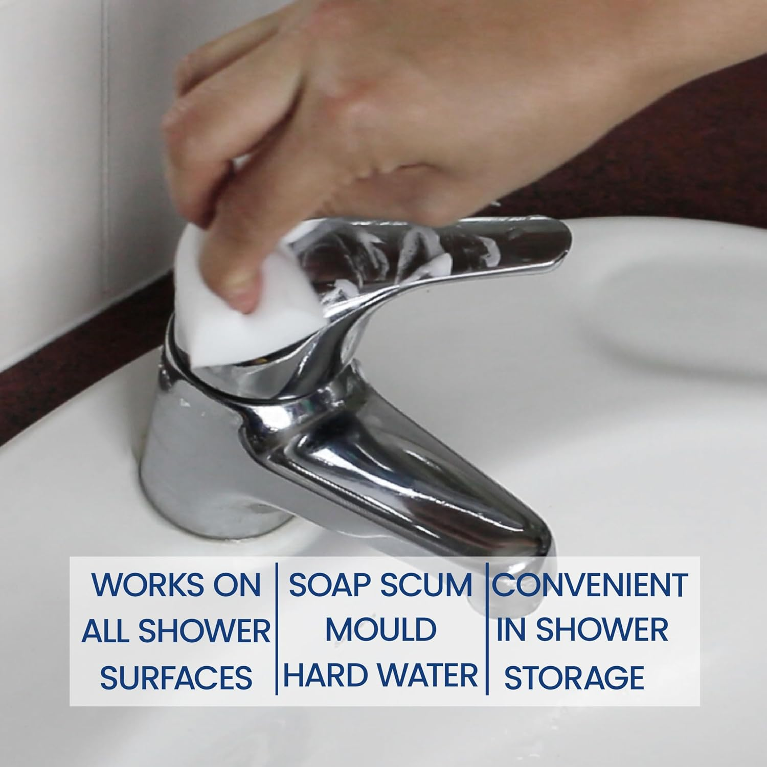 White Magic Shower Eraser Sponge Refill Twin Pack &ndash; 15X8X4.8Cm, Chemical-Free Cleaning, Removes Soap Scum & Hard Water Stains, Micro-Abrasive Fibers, Eco-Friendly & Reusable, Includes Suction Hook image number 3