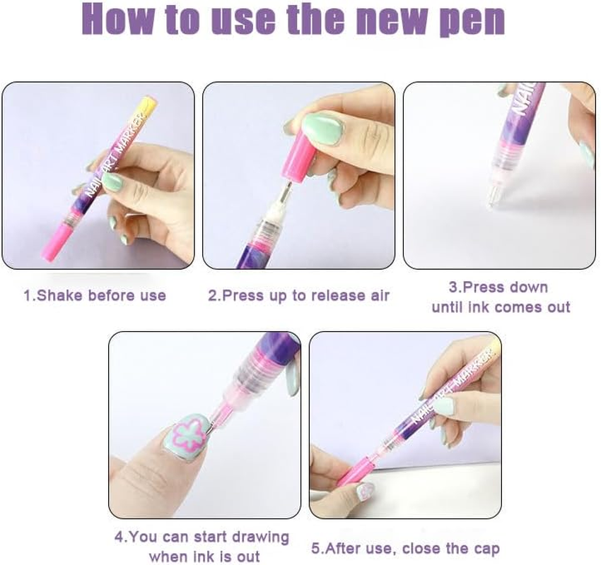 12 Colors Nail Art Pens Set, Nail Art Markers for Gel Nails, Diy Nails Arts Marker, 3Dnail Polish Pens for Arts Drawing, Painting Point Dotting, Manicure Tools (1PCS) - 3Pcs image number 2