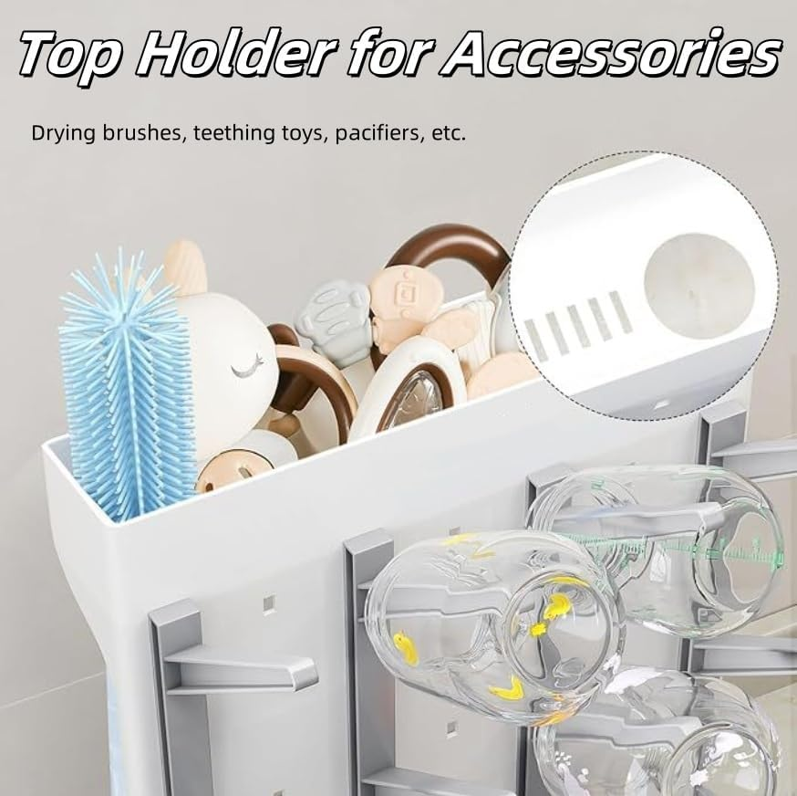 Baby Bottle Drying Rack, Vertical Space Saving Countertop Standing Drying Rack Baby Accessory, Bottle Brsuh, Pacifier, Breast Pump Accessories Drying Stand, Storage Organizer (Gray) image number 3