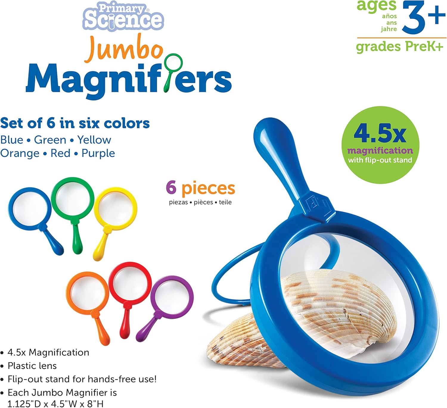 Learning Resources Jumbo Magnifiers, Exploration Play, Set of 6 Magnifiers, Ages 3+ image number 3