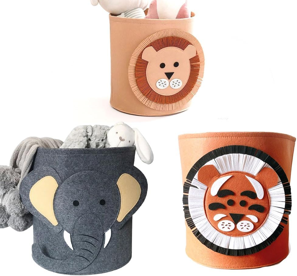 3Pcs Toy Storage Bucket, 43L Foldable Felt Laundry, Plush Toy Storage Bucket, Dirty Clothes Pet Dog Supplies Barrel, Decorative round Miscellaneous Organize Bin for Office, Bedroom,Closet