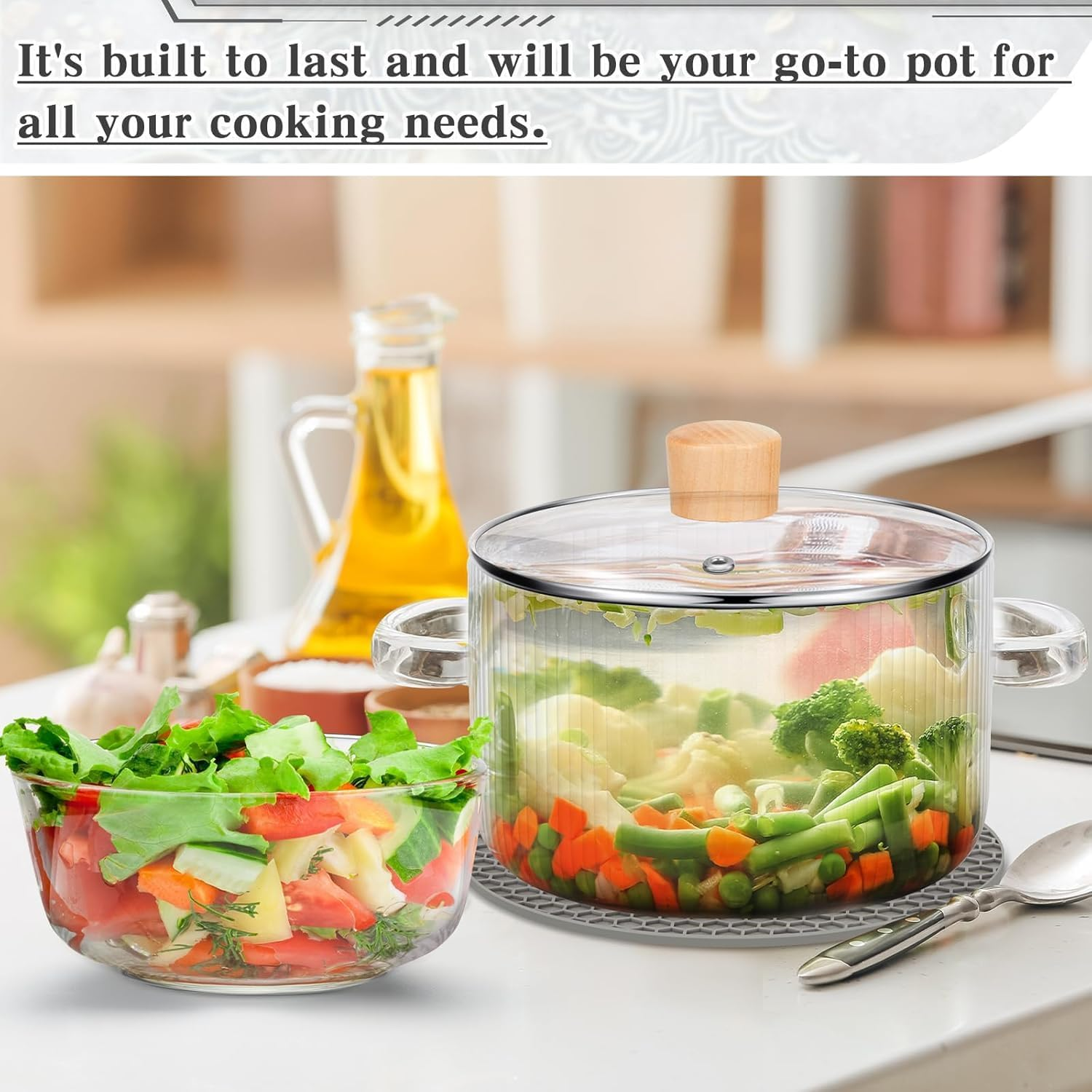 Glass Cooking Pot with Lid, 1.6L/54Oz Heat Resistant Glass Saucepan with Double Handles, Non-Stick Borosilicate Glass Stovetop Pot Safe Clear Cooking Pot for Soup Milk Sauce Pasta Noodle(1.6 QT) image number 3