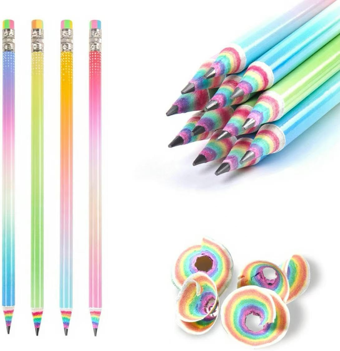 Pre-Sharpened Pencils HB #2 Eco Rainbow Paper Pencil Cute Pencils for Kids Number 2 Pencil with Erasers for School, Writing, 12 Count image number 6