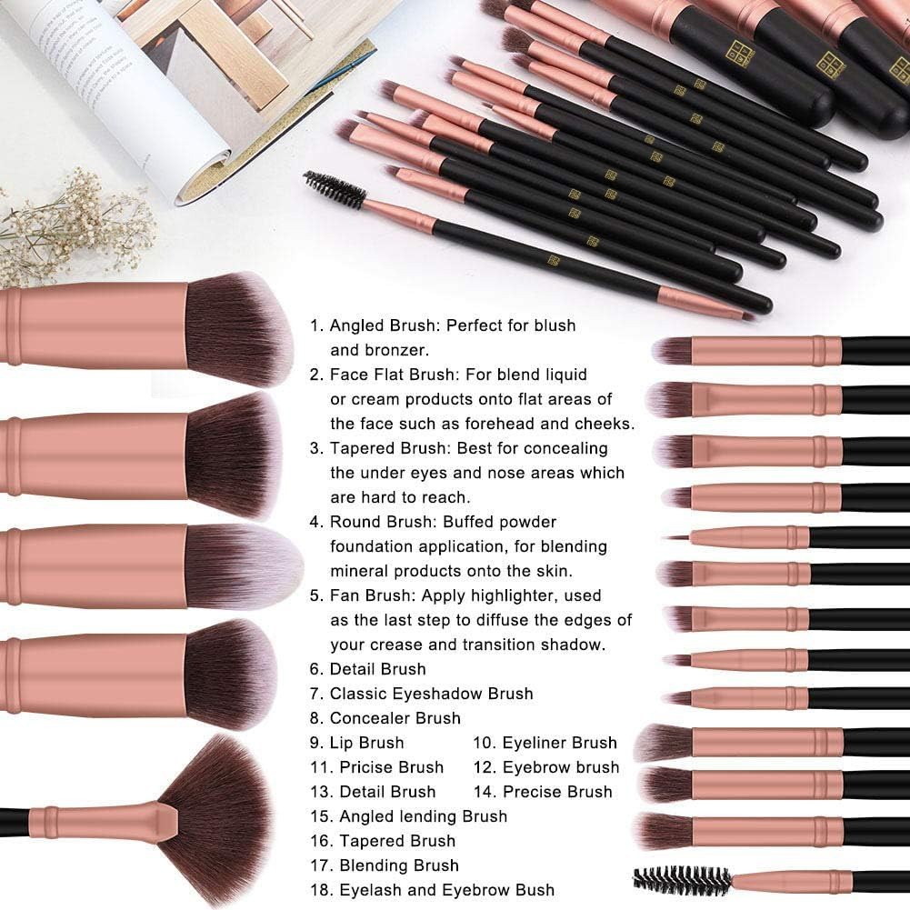 DEWYDREAMS Makeup Brush Set 18 Pcs Premium Synthetic Foundation Powder Concealers Eye Shadows Blush Makeup Brushes with Black Case image number 5